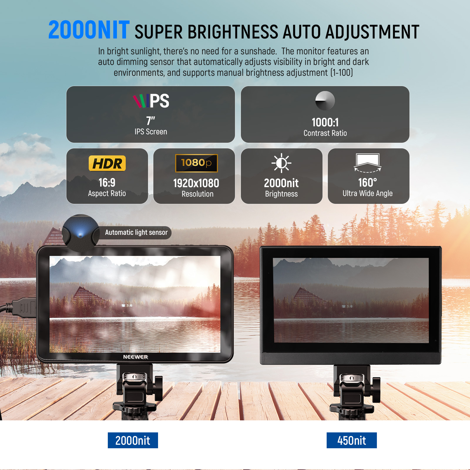 NEEWER F700 7' Camera Field Mo - Camera Cold Shoe avis et prix